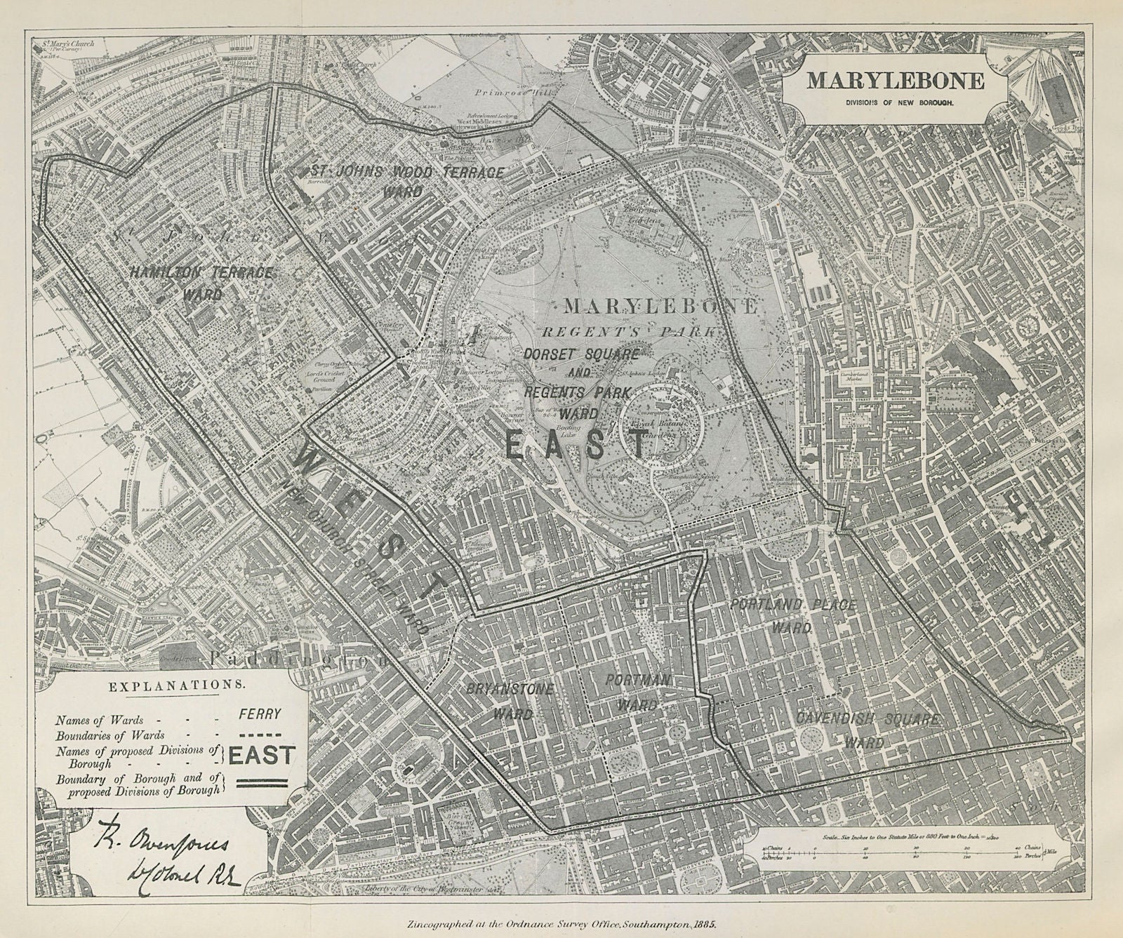 Marylebone Parliamentary Borough. St John's Wood. BOUNDARY COMMISSION 1885 map